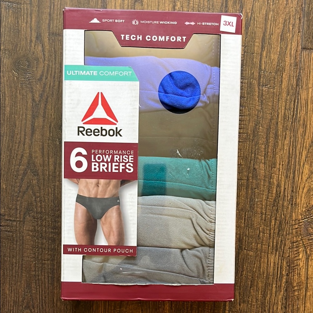 6-Pack Reebok Men's Size 3XL Tech Comfort Performance Low Rise Briefs Underwear